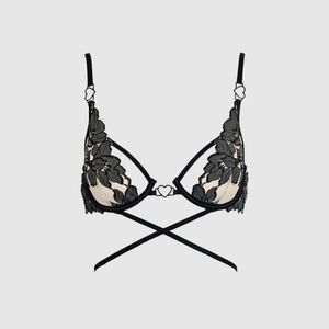 LA SENZA Black Beige Unlined Demi Lace Bralette Bra - Size XS, 32A